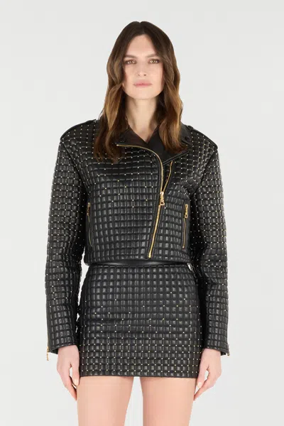 Roberto Cavalli Cropped Jacket With 3d Quilting Effect In Black
