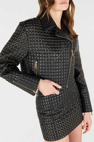 Roberto Cavalli Cropped Jacket With 3d Quilting Effect In Black