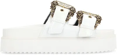 Versace Jeans Couture White Baroque Buckle Arizona Flat Sandals In White
