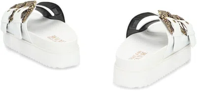 Versace Jeans Couture White Baroque Buckle Arizona Flat Sandals In White