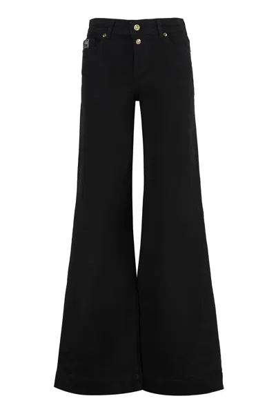 Versace Jeans Couture Flare Fit Beaded Embroidered Trousers In Black