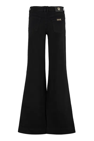 Versace Jeans Couture Flare Fit Beaded Embroidered Trousers In Black