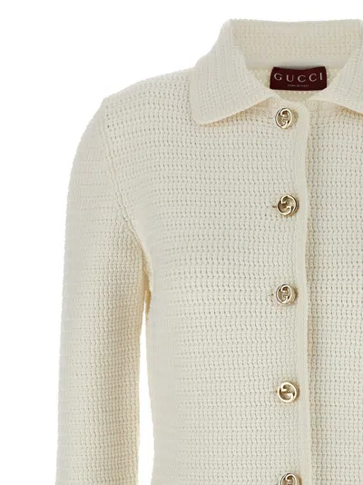 Gucci Crochet Button Cardigan In White