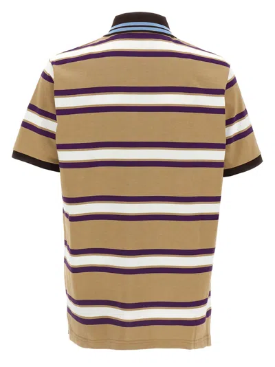 Gucci Beige Polo Shirt With Logo Imprinted On The Front And All-over Striped Motif In Cotton Man In Multi