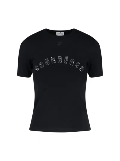 Courrèges Crew Neck Fitted Silhouette Short Sleeves In Black
