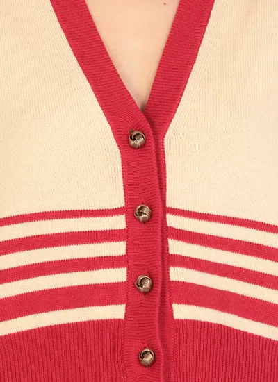 Golden Goose Beige Cardigan With Red Stripes