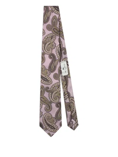 Etro Paisley Silk Jacquard Tie In Brown