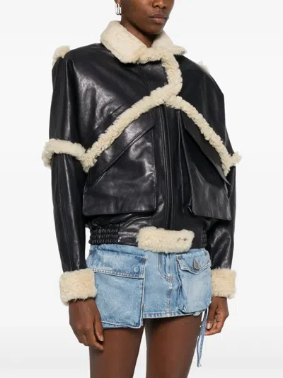 Magda Butrym Leather Jacket With Unique Fur Insert