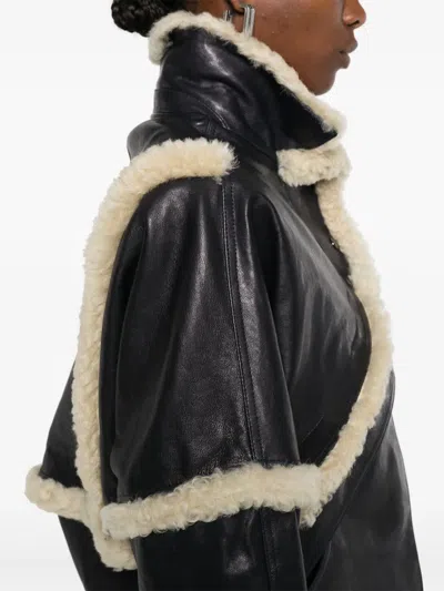 Magda Butrym Leather Jacket With Unique Fur Insert