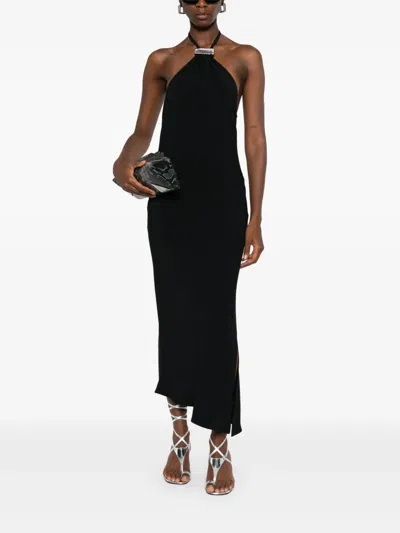 Attico Black Halterneck Midi Dress In Black