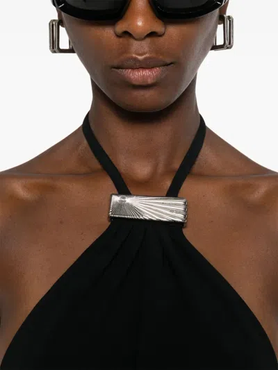 Attico Black Halterneck Midi Dress In Black