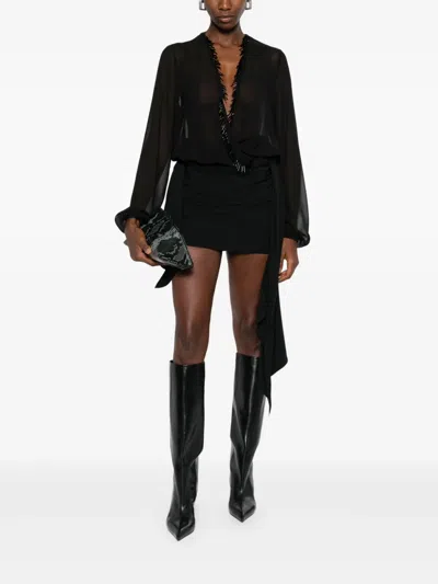 Attico Black Blouse With Deep Neckline In Black