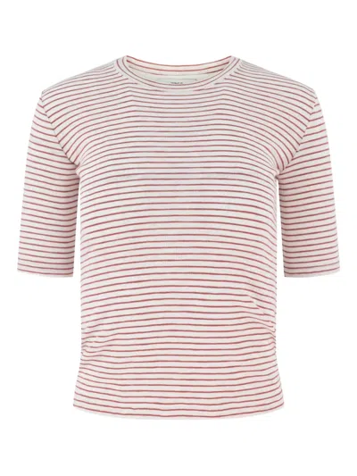 Vince Striped Elbow Sleeve Crew Tee Peony Wood Combo In Pink