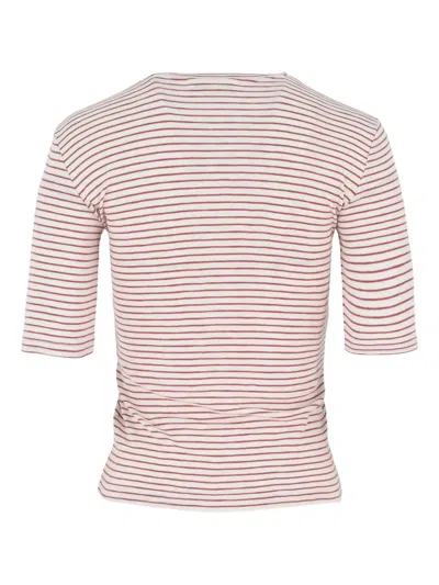 Vince Striped Elbow Sleeve Crew Tee Peony Wood Combo In Pink