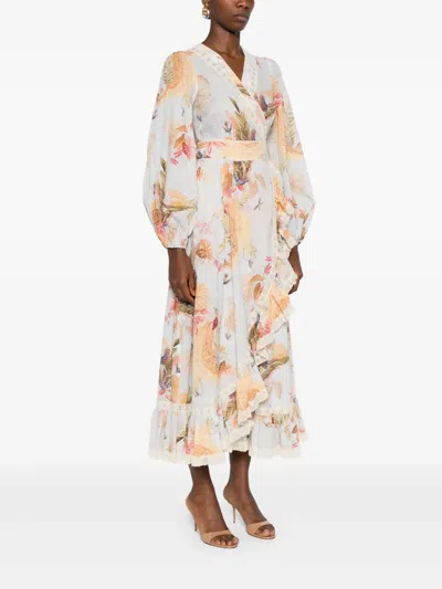 Zimmermann Floral Midi Dress Belted Waist In Multi