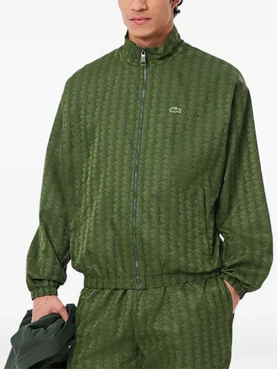 Lacoste Monogram Pattern Zip-up Track Jacket In Green