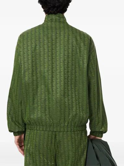 Lacoste Monogram Pattern Zip-up Track Jacket In Green