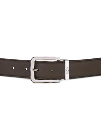 Ferragamo Two-tone Reversible Belt With Tortoiseshell Resin Edge Buckle In Black