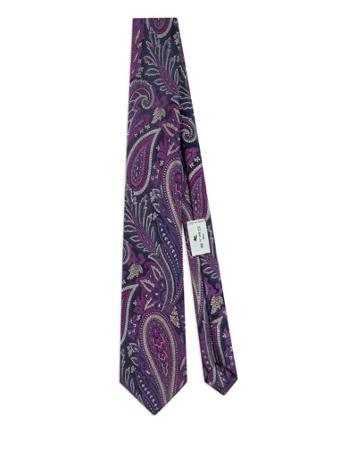 Etro Paisley Patterned Silk Tie In Purple
