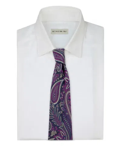 Etro Paisley Patterned Silk Tie In Purple