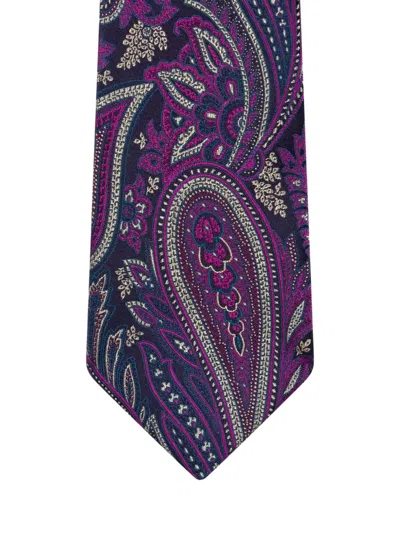 Etro Paisley Patterned Silk Tie In Purple