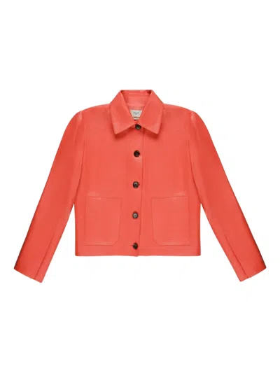 Bally Button-up Leather Jacket In Orange