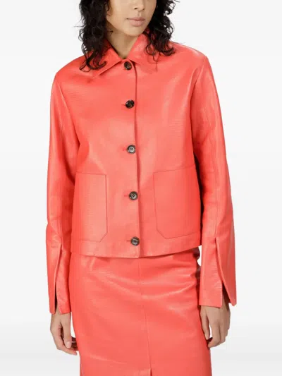 Bally Button-up Leather Jacket In Orange