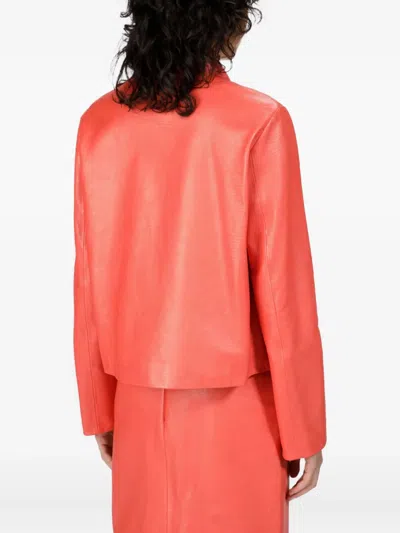 Bally Button-up Leather Jacket In Orange
