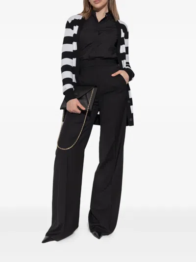 Max Mara Bold Black And White Striped V-neck Sweater With Button-down Front In Black