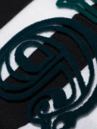 Max Mara Bold Black And White Striped V-neck Sweater With Button-down Front In Black