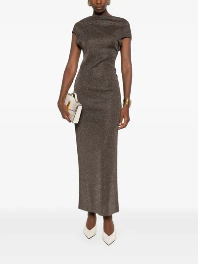 Max Mara Pianoforte Fitted Mini Dress With V-neck Back And Short Sleeves In Brown