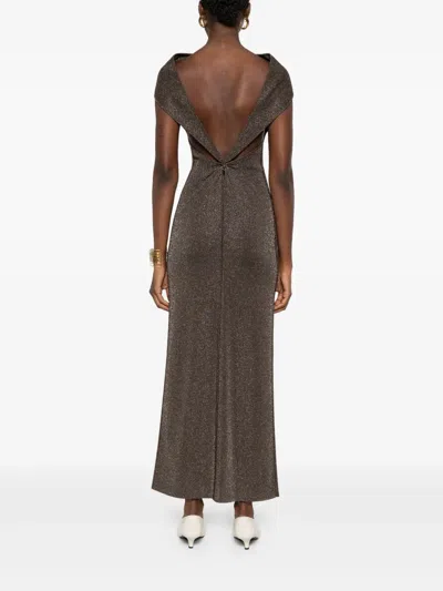 Max Mara Pianoforte Fitted Mini Dress With V-neck Back And Short Sleeves In Brown