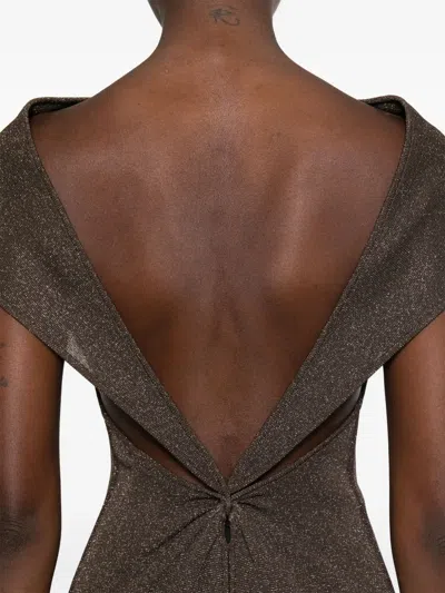 Max Mara Pianoforte Fitted Mini Dress With V-neck Back And Short Sleeves In Brown