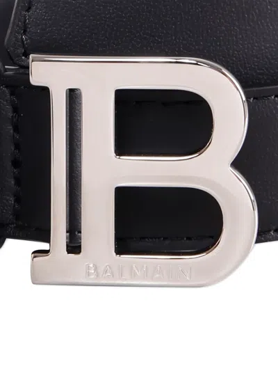Balmain Logo Plaque Leather Belt In Black