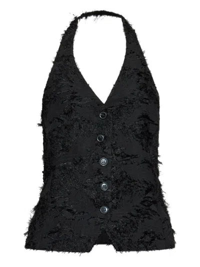 Samsoe & Samsoe Salazio Feathered Halterneck Top In Black