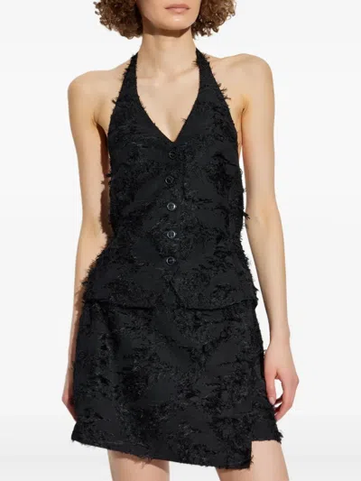 Samsoe & Samsoe Salazio Feathered Halterneck Top In Black