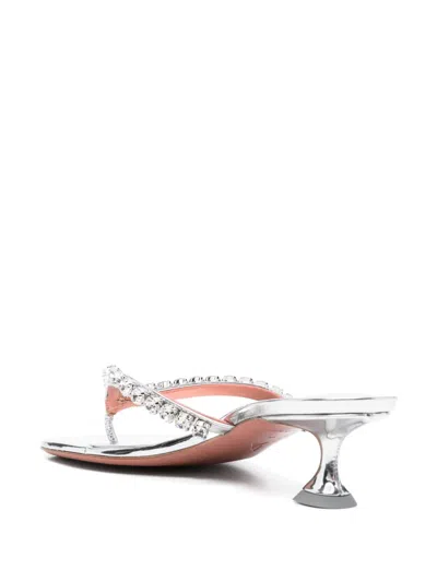 Amina Muaddi Sabot Infradito Gigi In Pelle Argento  Donna In Metallic