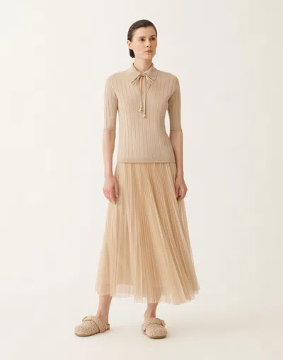 Fabiana Filippi Pleated Tulle Skirt With Knitted Waistband In Neutral