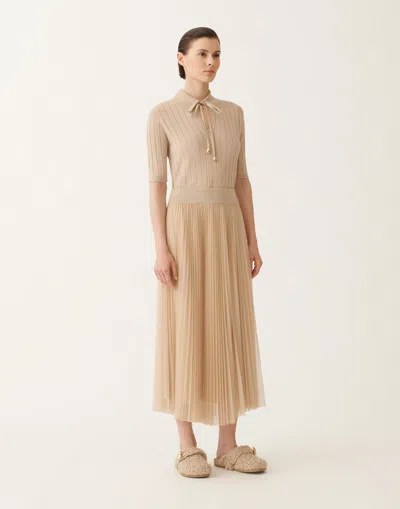 Fabiana Filippi Pleated Tulle Skirt With Knitted Waistband In Neutral