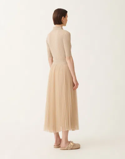 Fabiana Filippi Pleated Tulle Skirt With Knitted Waistband In Neutral