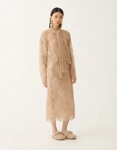 Fabiana Filippi Macramé Lace Midi Skirt In Brown