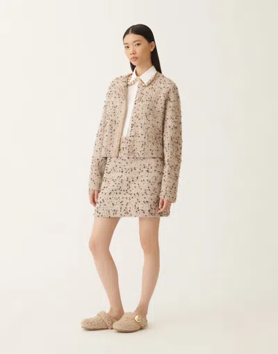 Fabiana Filippi Textured Wool And Alpaca Blend Skirt With Frayed Hem In Neutral