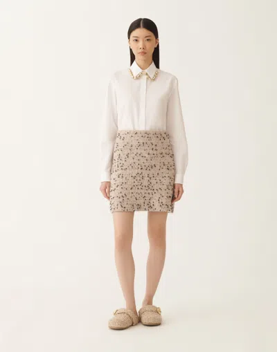 Fabiana Filippi Textured Wool And Alpaca Blend Skirt With Frayed Hem In Neutral