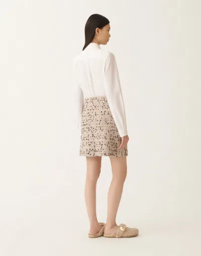 Fabiana Filippi Textured Wool And Alpaca Blend Skirt With Frayed Hem In Neutral