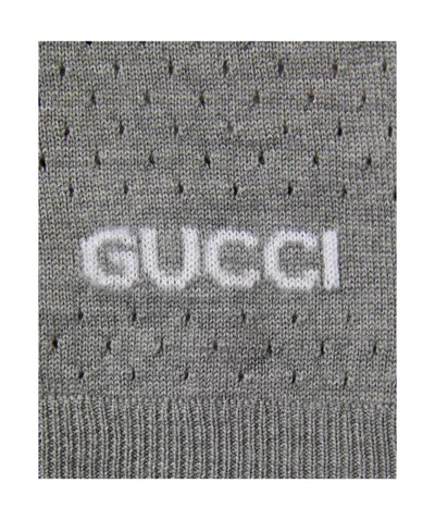 Gucci Men Wool Long-sleeves Polo Shirt In Gray