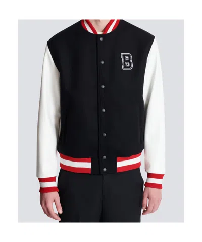 Balmain Wool And Eco-leather Varsity Jacket With Patch