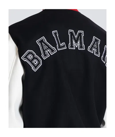 Balmain Wool And Eco-leather Varsity Jacket With Patch