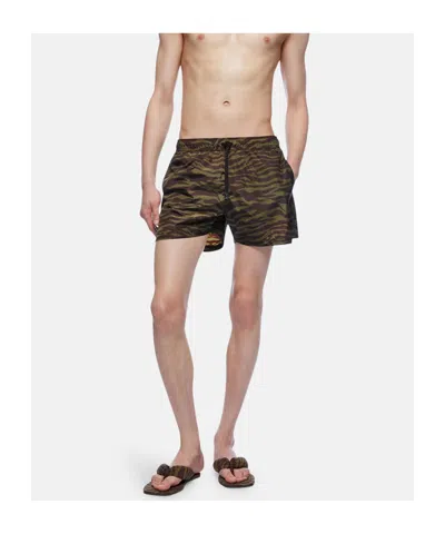 Attico Zebra Shorts In Khaki/brown Nylon In Multi