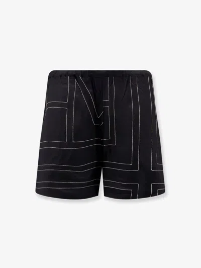 Totême Black Monogram Silk Pj Shorts