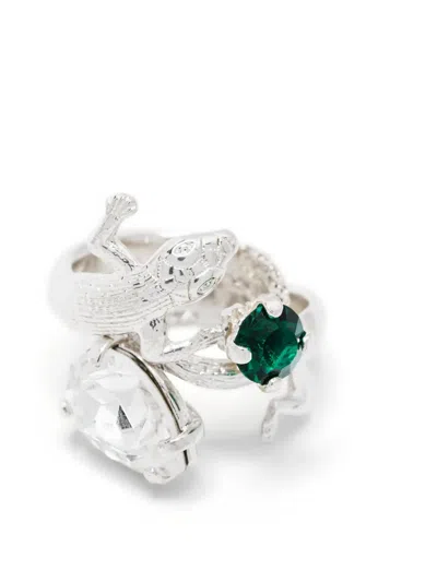 Wouters & Hendrix Statement Ring Ensemble With Salamander And Emerald And Clear Crystal
